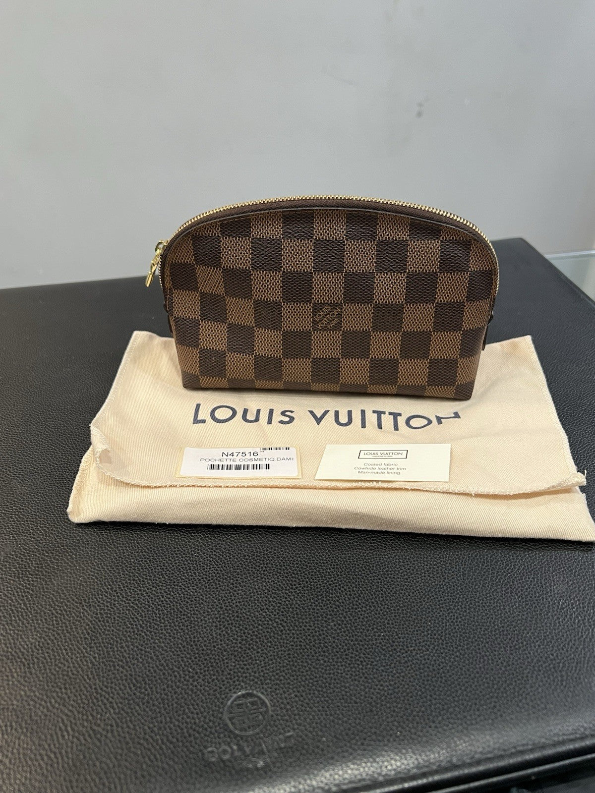 Louis Vuitton Damier Ebene Cosmetic Pochette PM With Authenticity & Duster