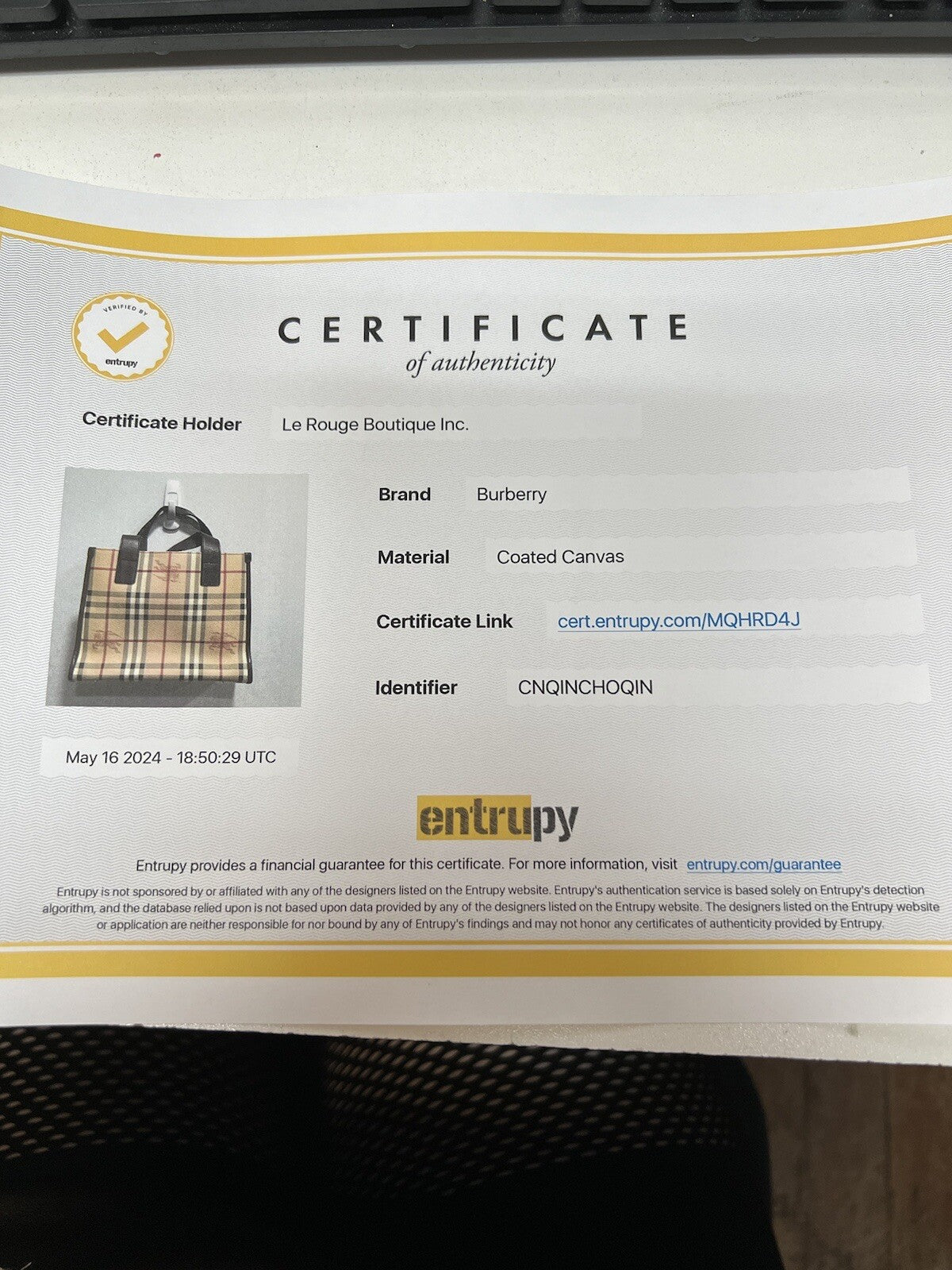 Burberry Nova Check Small Canvas Tote Bag W/Certificate Of Authenticity
