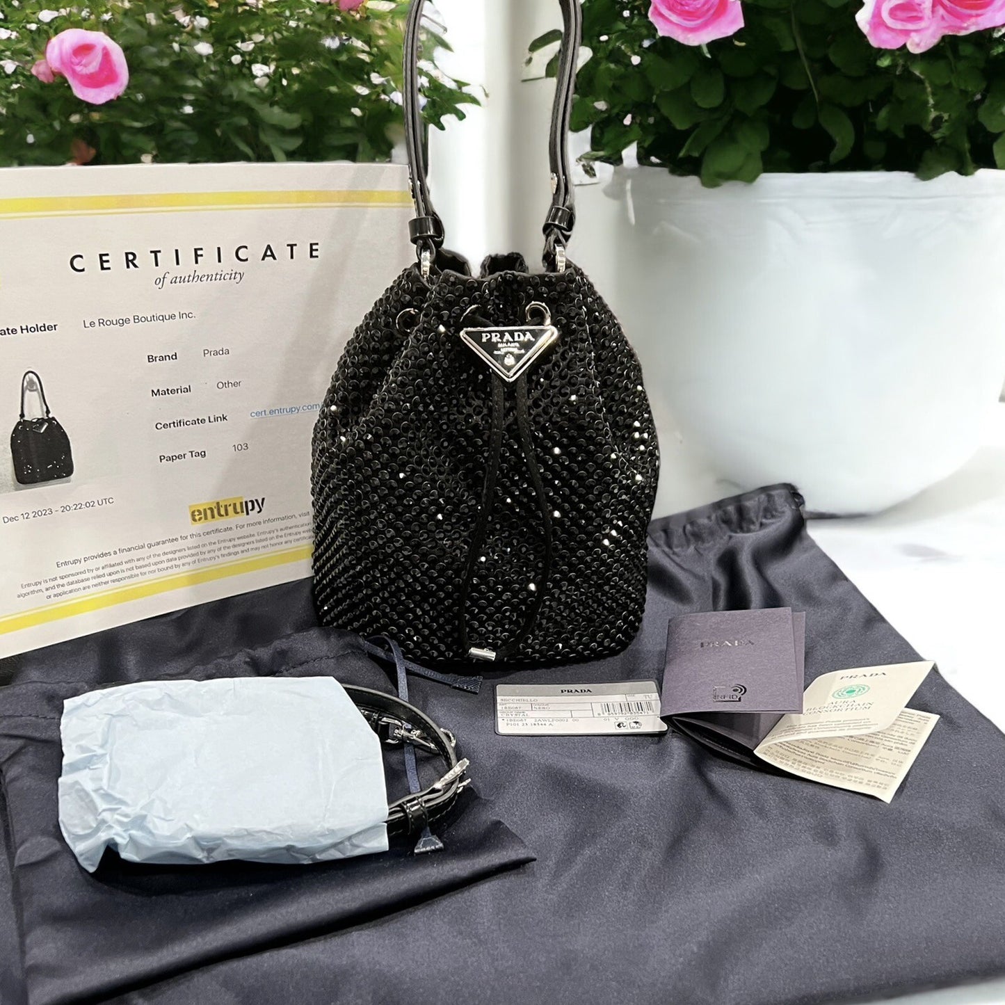 Prada Satin Mini Bucket Bag W/Crystals NWOB W/Certificate of Authenticity & Tags