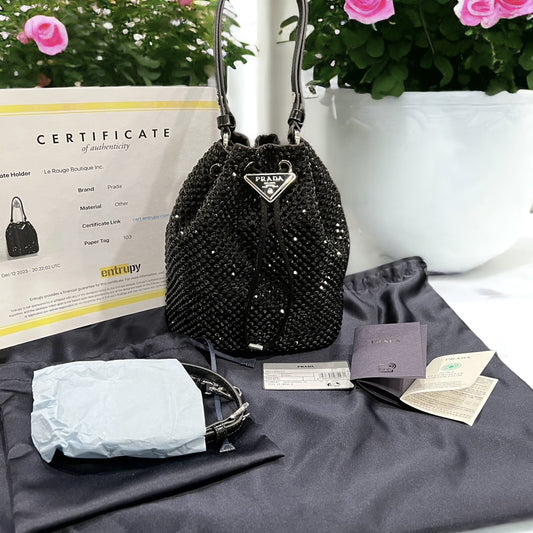 Prada Satin Mini Bucket Bag W/Crystals NWOB W/Certificate of Authenticity & Tags
