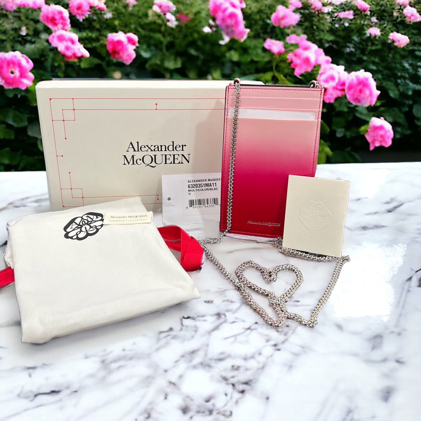 Alexander McQueen Ombre Pink/Red Leather Phone/Card Case New In Box