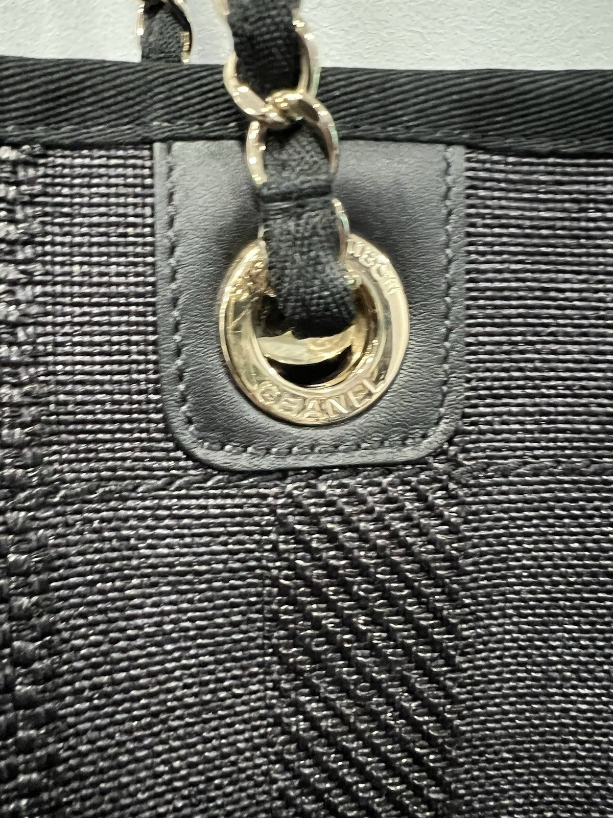 Chanel Mixed Fibers Striped Small Deauville Tote Navy Blue W/Authenticity