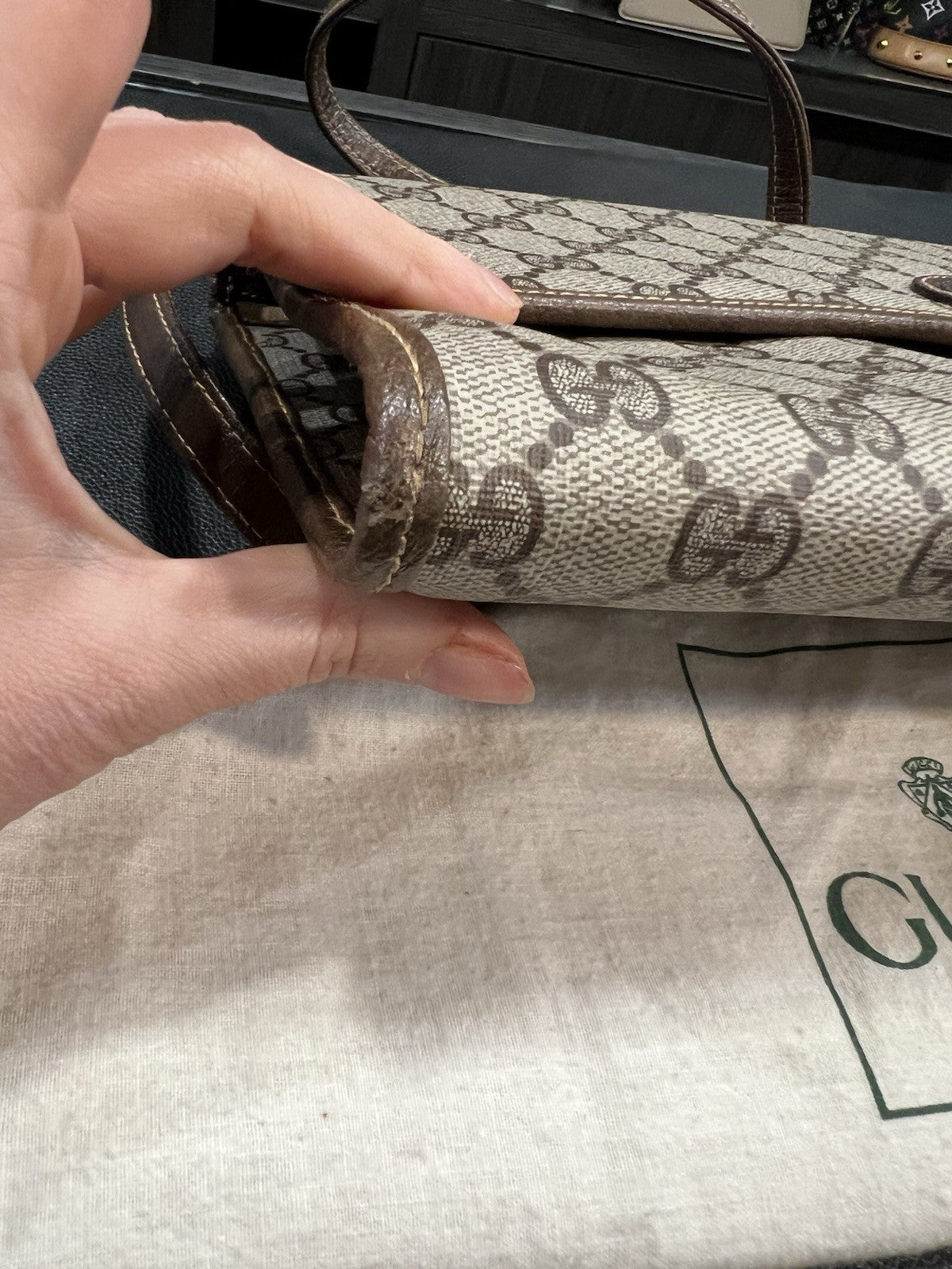 Gucci VTG GG Supreme Crossbody W/ Duster & Authenticity 24k Gold Plated HW