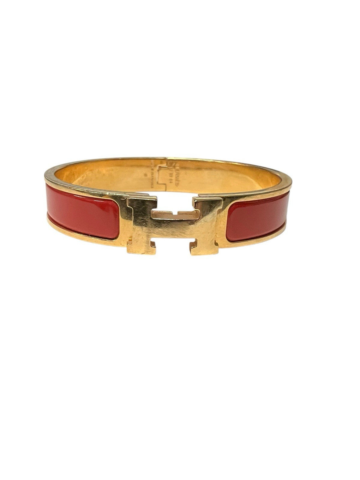 Hermes Click H Red/Gold Cuff Bracelet Retail $810 AUTHENTIC 6.75"