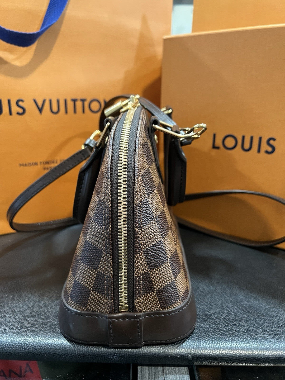 Louis Vuitton Damier Ebene Alma BB Box Lock Key Bag & Authenticity Retail $2k