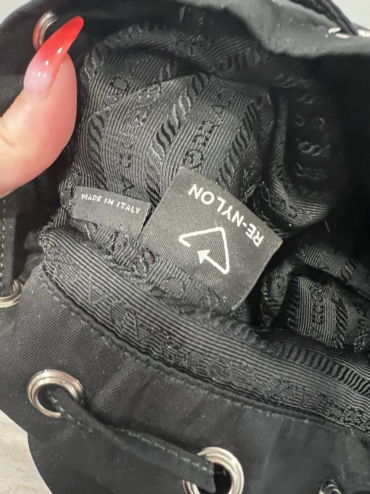 Prada Drawstring Wristlet Bucket Bag Tessuto Small