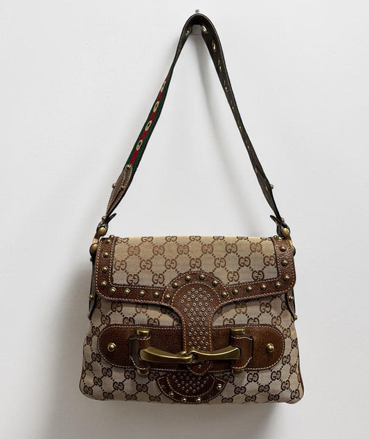 Gucci GG Pelham Runway Studded Shoulder Bag With Duster & Authenticity