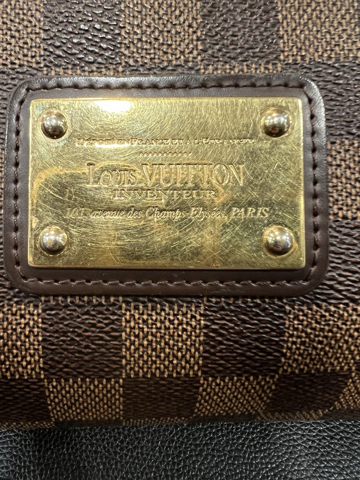 Louis Vuitton Damier Ebene Eva Clutch Crossbody Bag With Authenticity