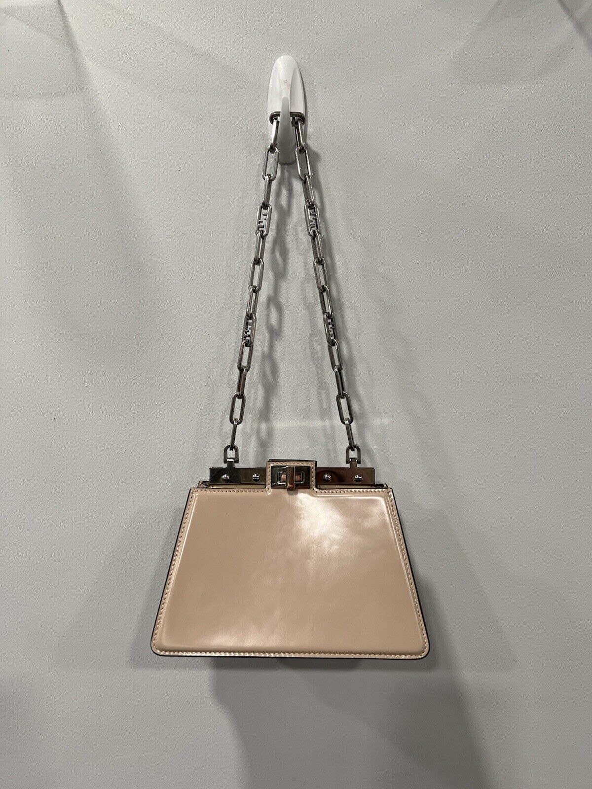 FENDI Peekaboo Cut Mini chain Shoulder Bag Beige Calfskin Retail $4700