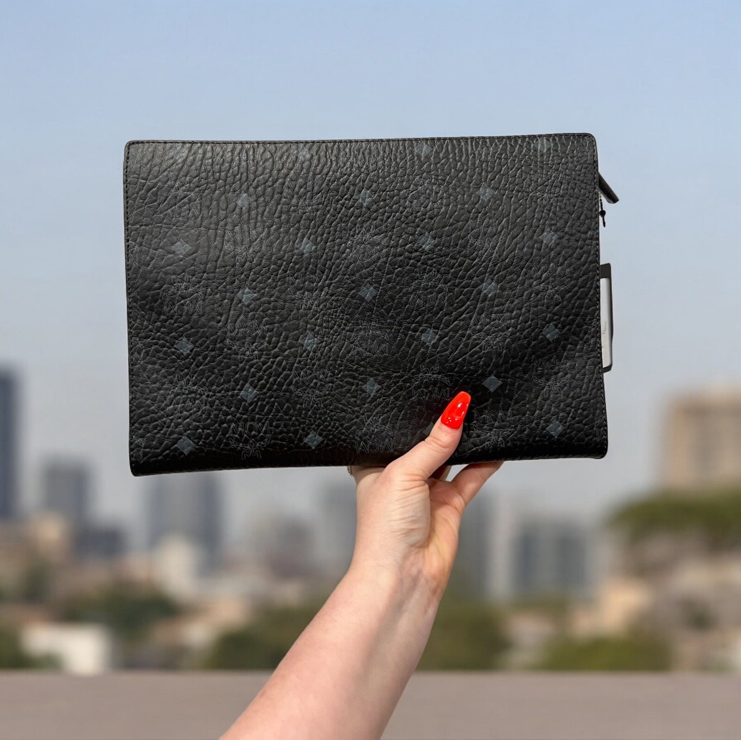 MCM Black Stark Studded Limited Edition Zip Clutch NWT & Certificate