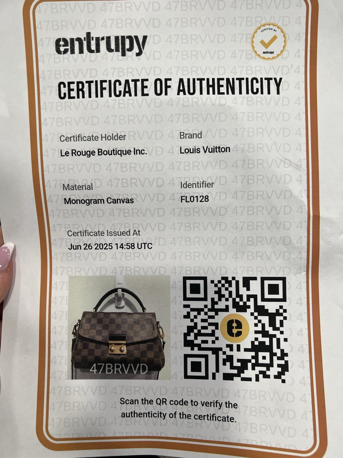 Louis Vuitton Damier Ebene Croisette Crossbody W/Authenticity