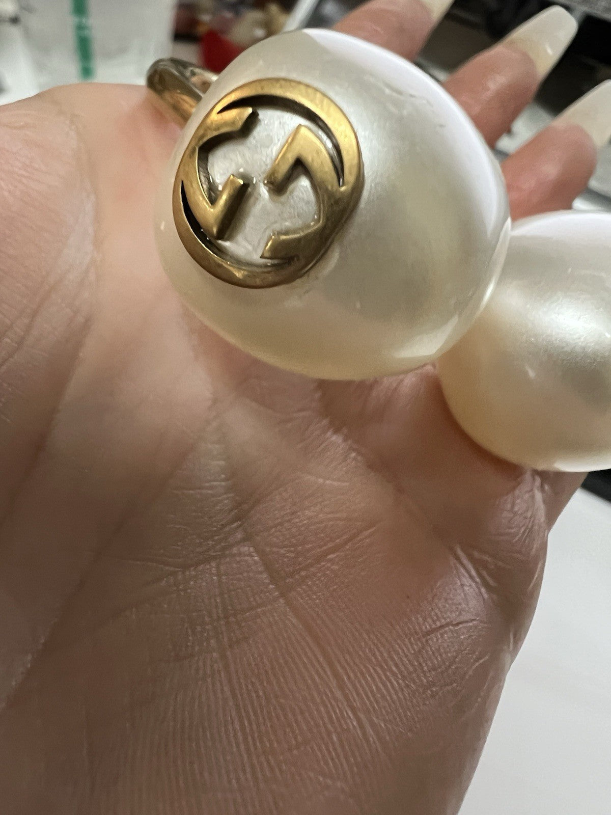 Gucci Single Double Pearl Hoop Runway Earring XL Authentic RARE