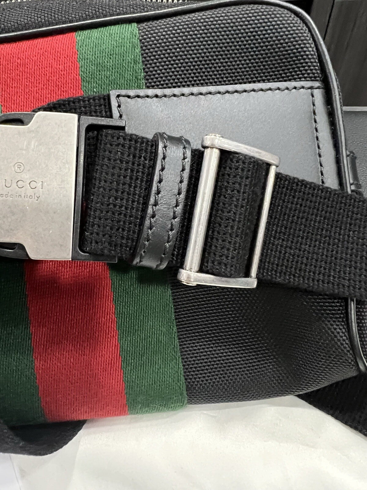 Gucci Techno Web Stripe Belt Bag W/Duster & Authenticity