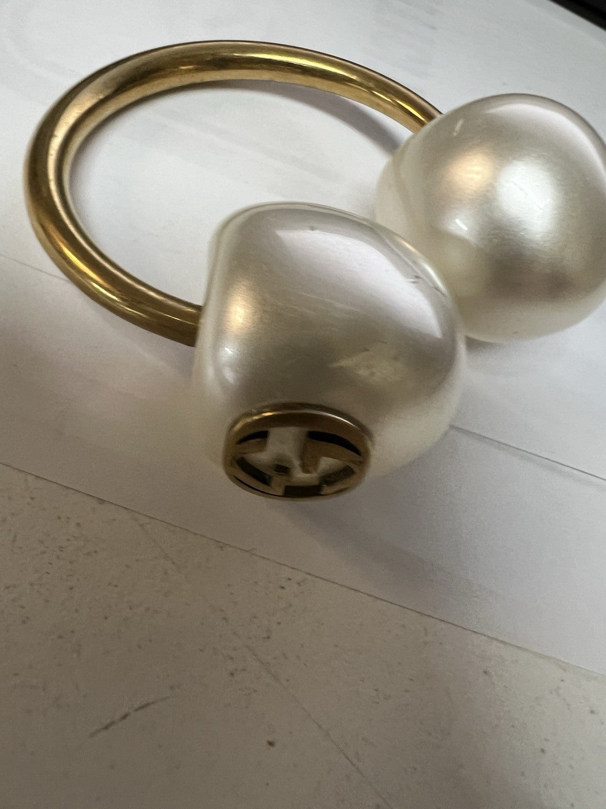 Gucci Single Double Pearl Hoop Runway Earring XL Authentic RARE