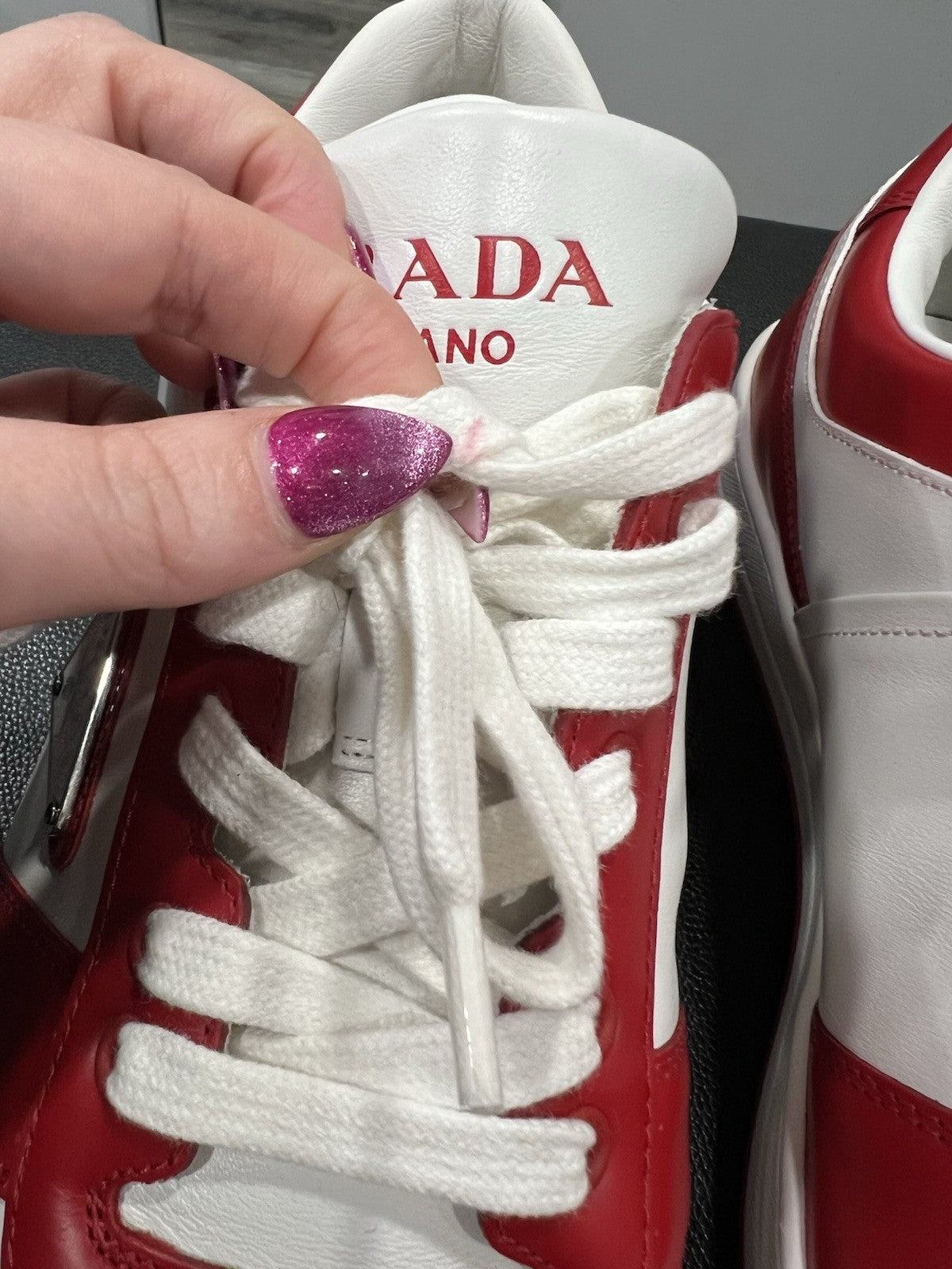 Prada Men's Red/White Downtown Sneakers With Box Size 6/US Size 7
