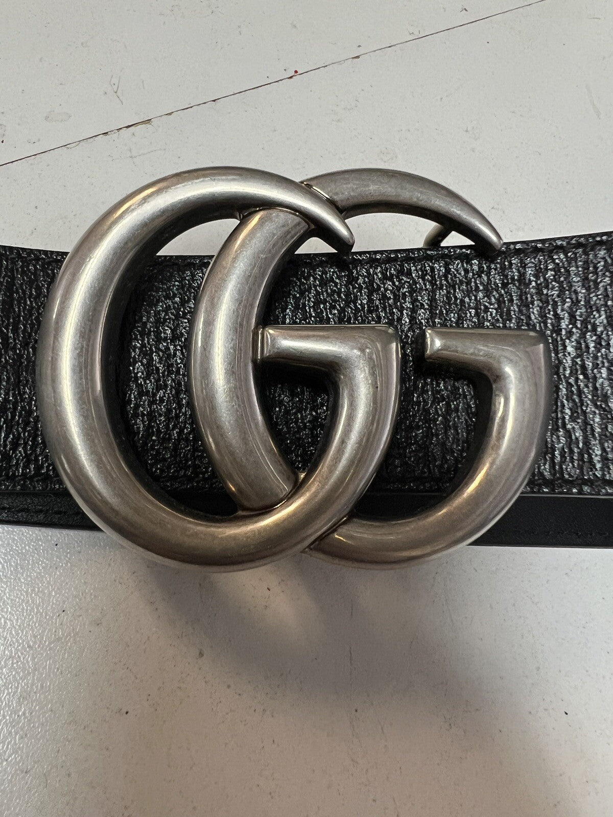 Gucci Marmont GG Silver/Black Leather 85cm/34 Belt Retail $540