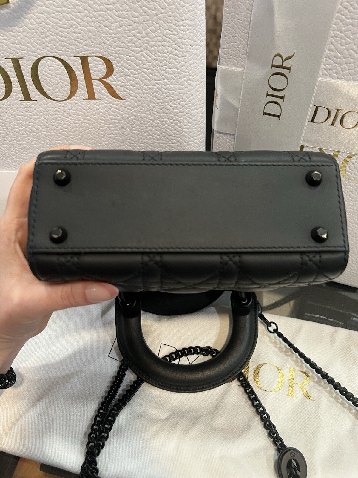 Christian Dior Matte Black Cannage Mini Lady Bag Box Duster Receipt Retail $5500