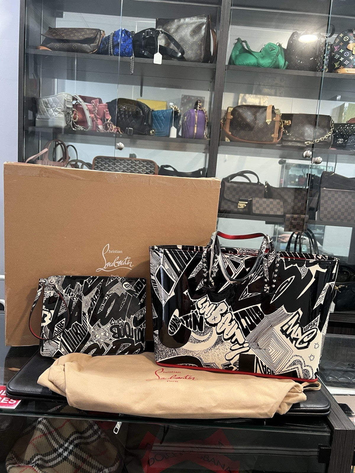 Christian Louboutin Metro Graffiti Cabata Small Tote W/Box Duster & Authenticity