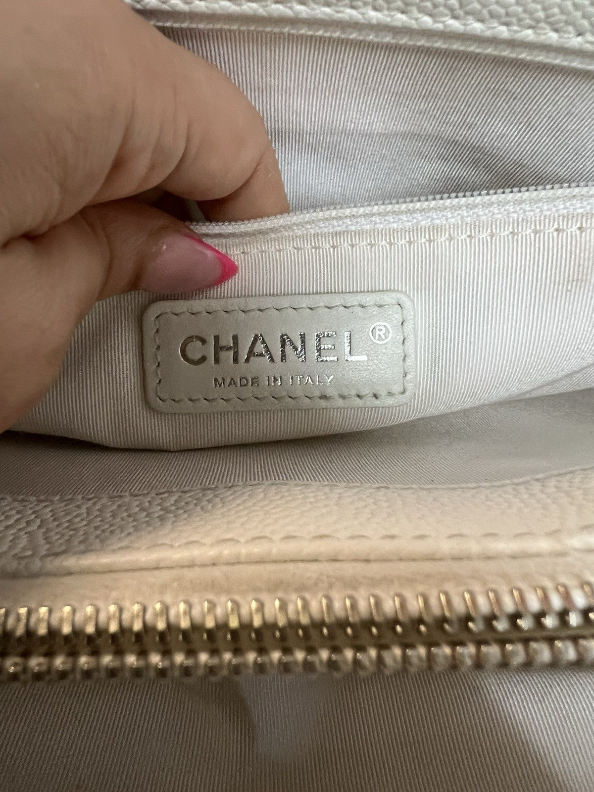 Chanel Caviar Quilted Grand Shopping Tote GST White W/Authenticity