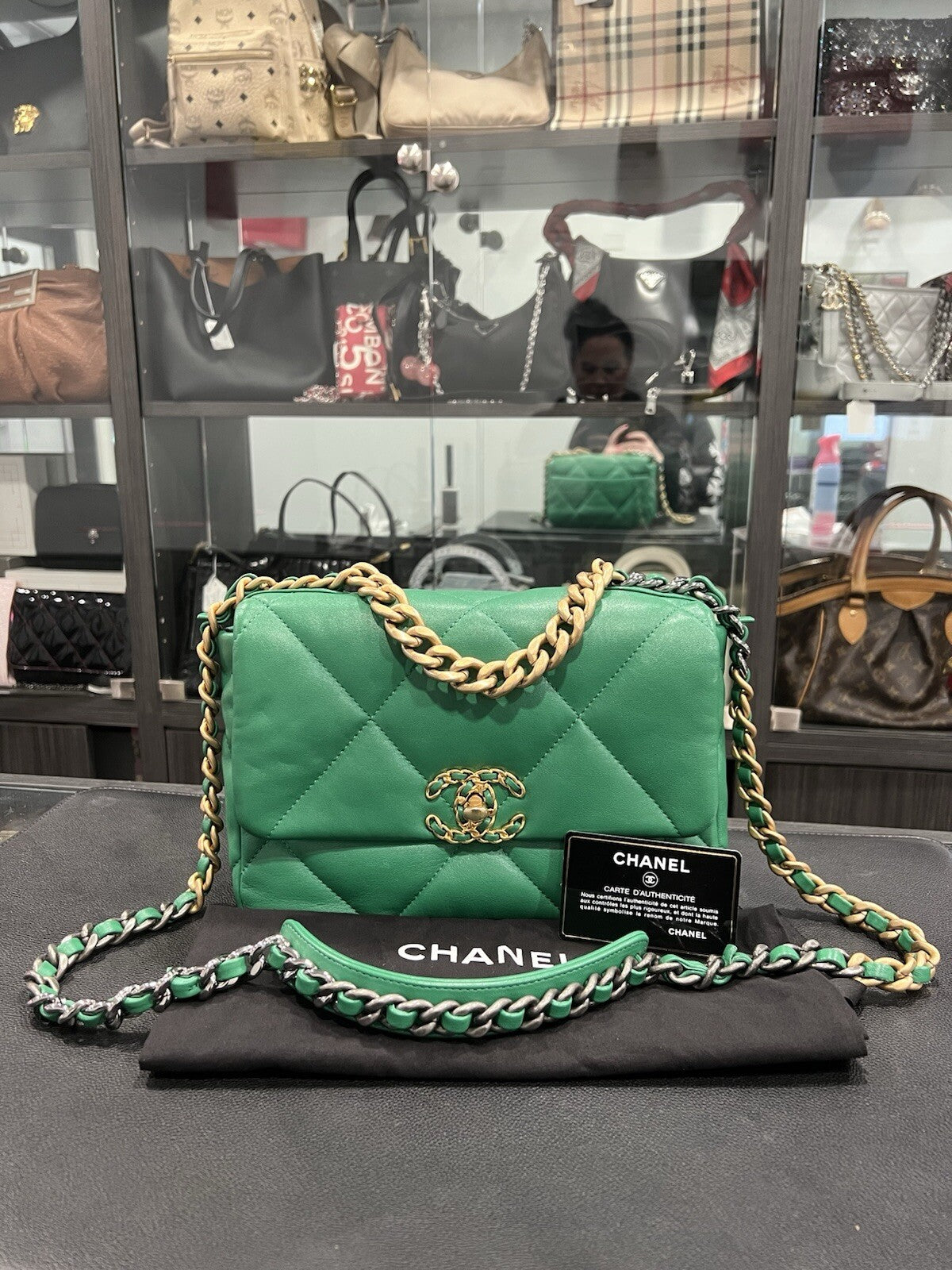 Chanel Medium 19 Flap Bag Green W/Authenticity