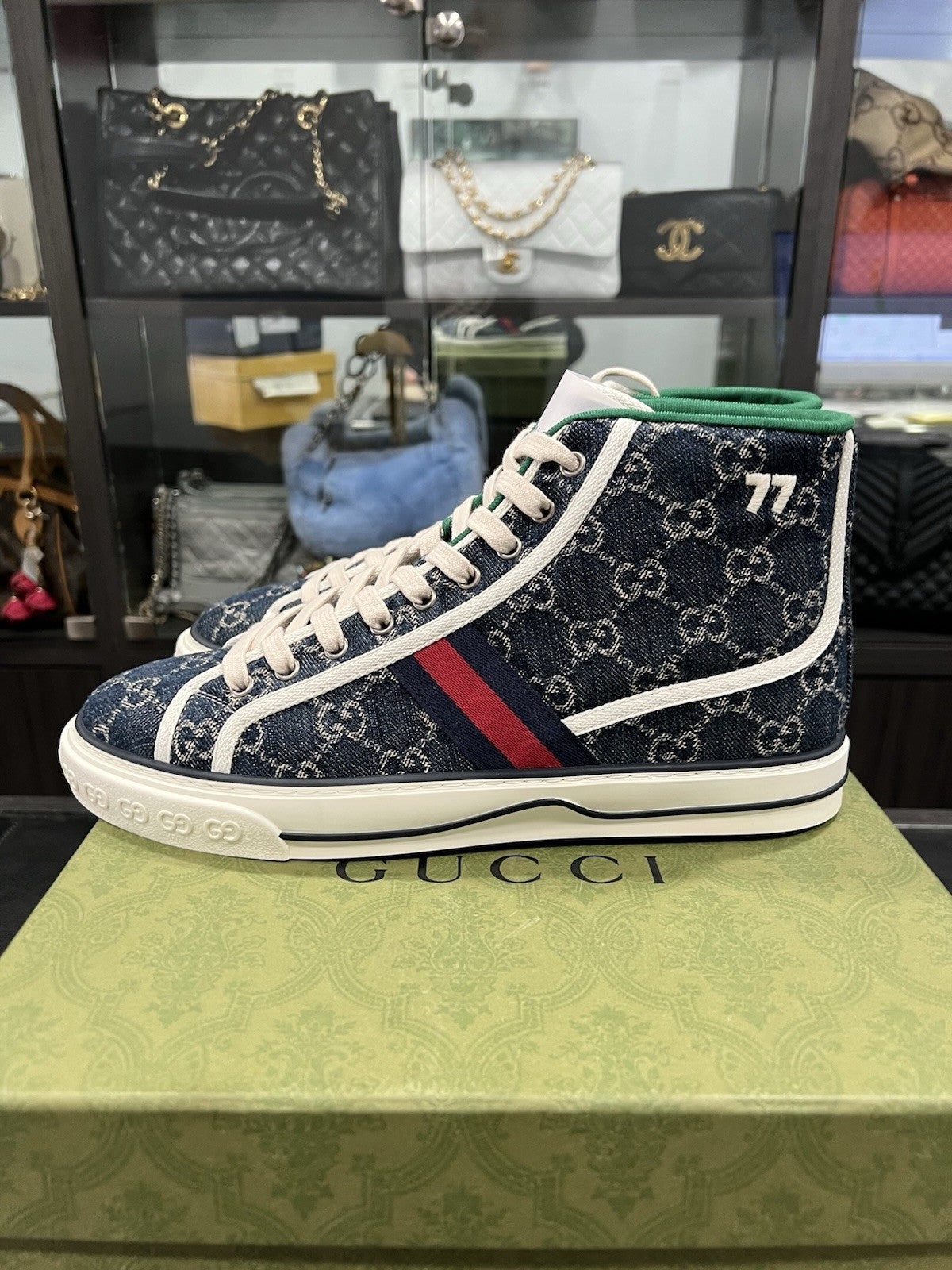 Gucci Men's 1977 Tennis Denim High Top Sz EU8.5/US9.5