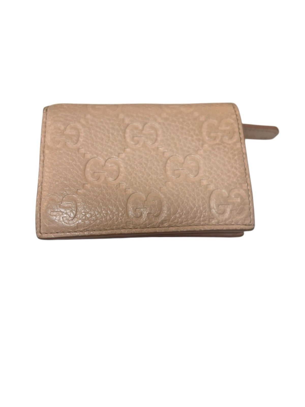 Gucci GG Emblem Peach Leather Bifold Small Wallet With Authenticity