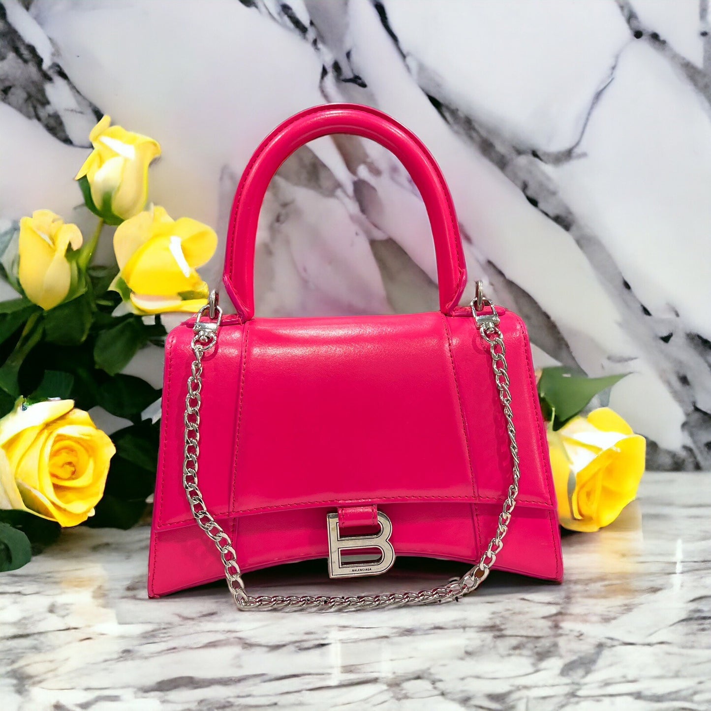 Balenciaga Hot Pink/Silver Small Hourglass Bag