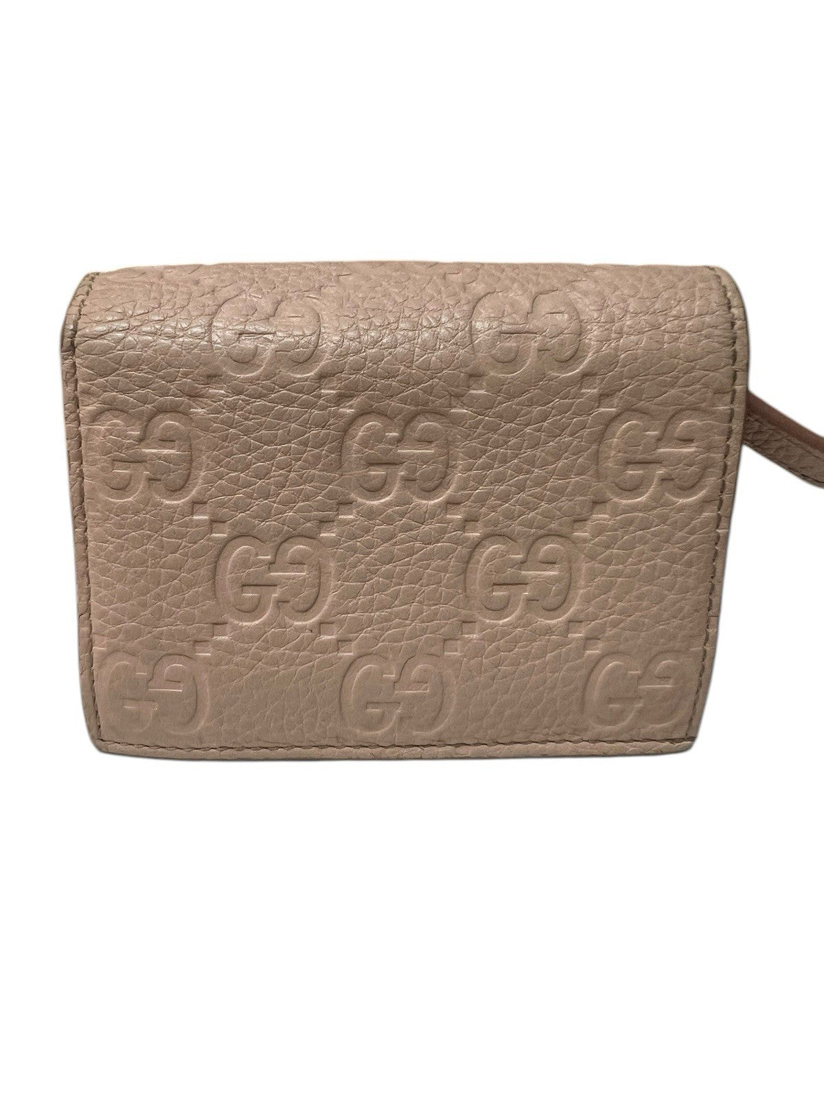 Gucci GG Emblem Peach Leather Bifold Small Wallet With Authenticity