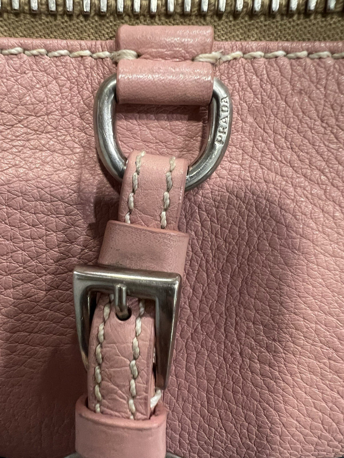 Prada Pink Leather Hobo Shoulder Bag With Authenticity