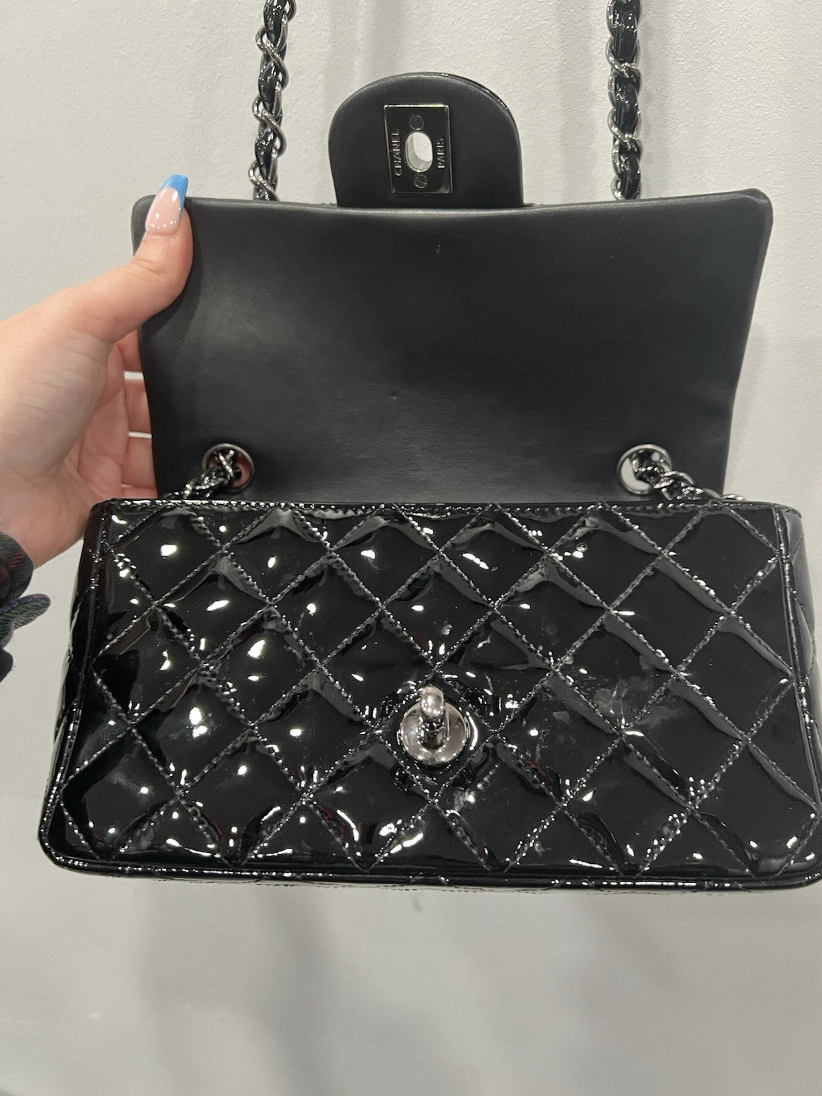 Chanel Patent Mini Rectangular Classic Single Flap Black SHW