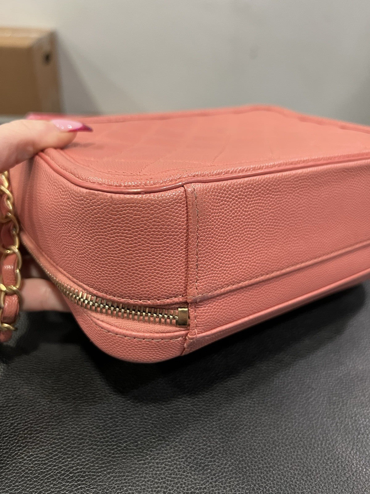 Chanel Pink Filigree Vanity Case With Authenticity