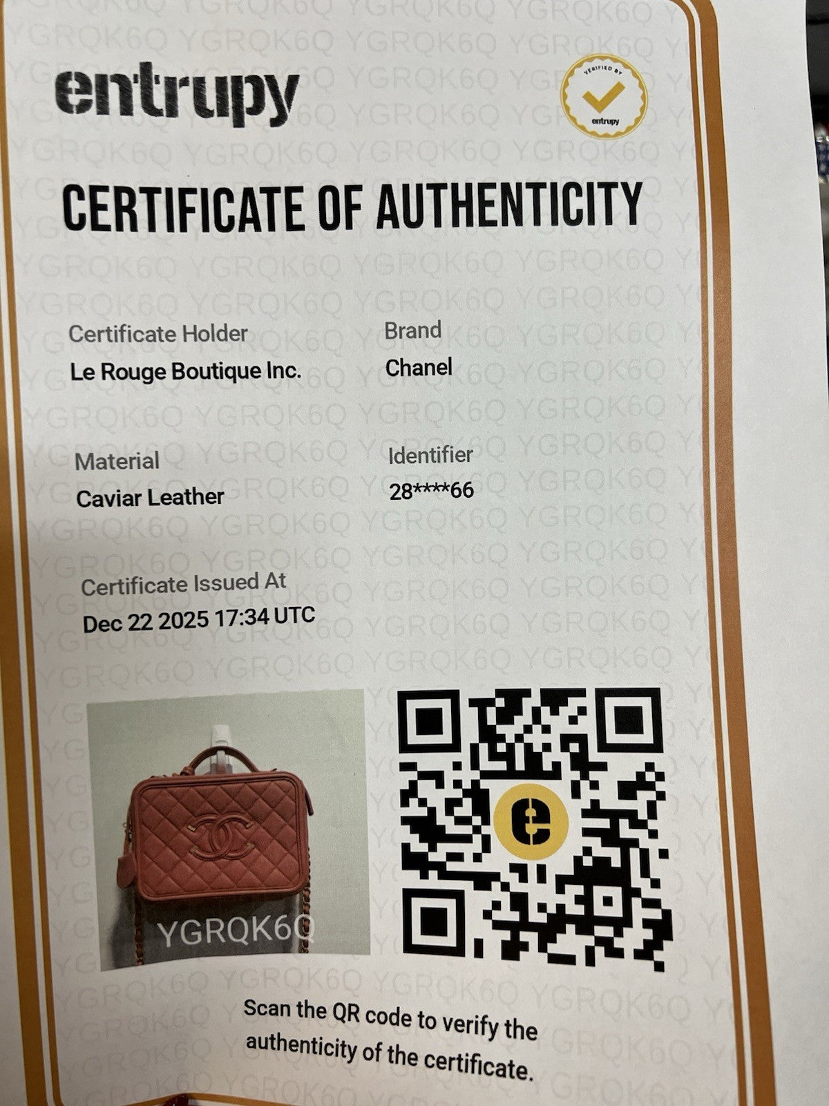 Chanel Pink Filigree Vanity Case With Authenticity