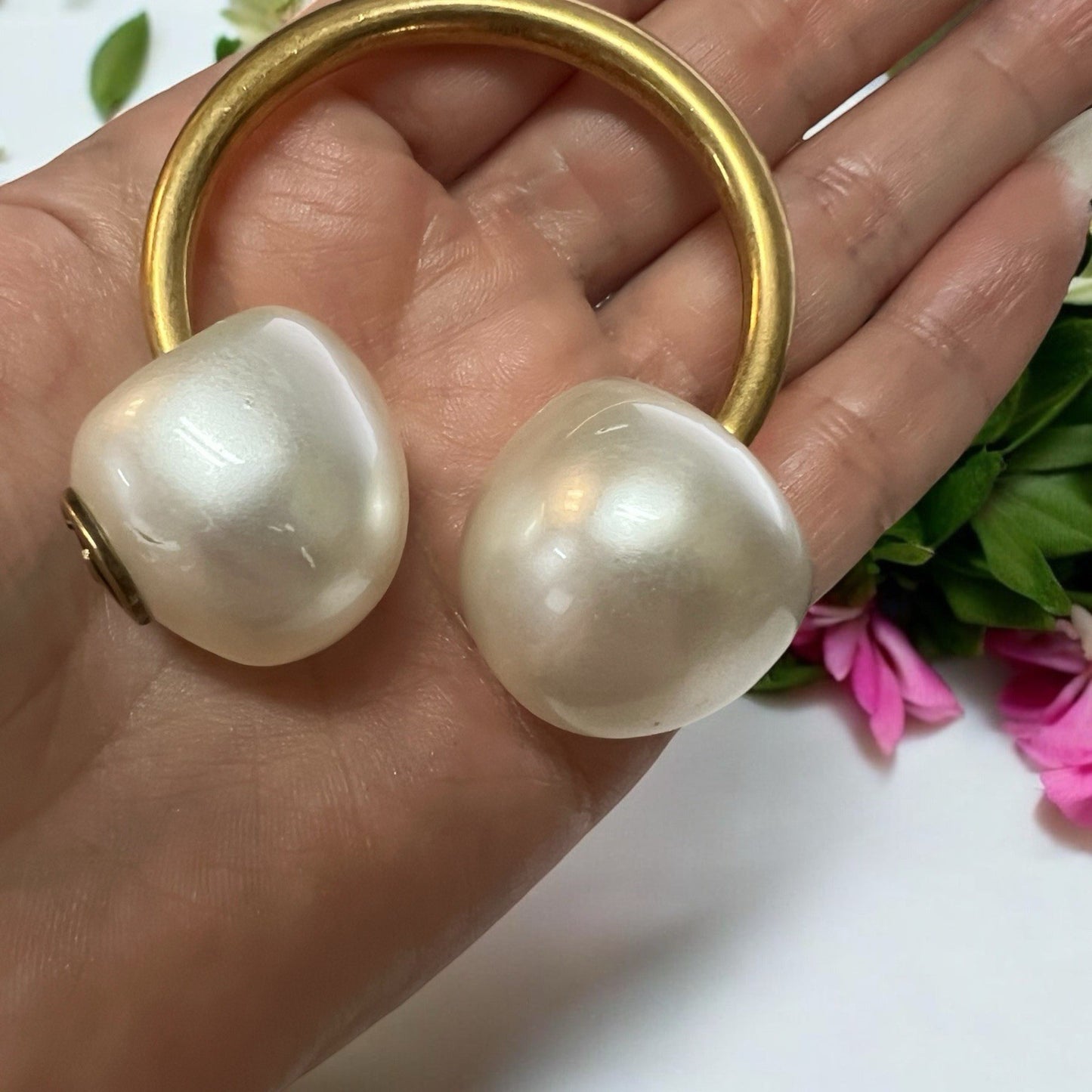 Gucci Single Double Pearl Hoop Runway Earring XL Authentic RARE
