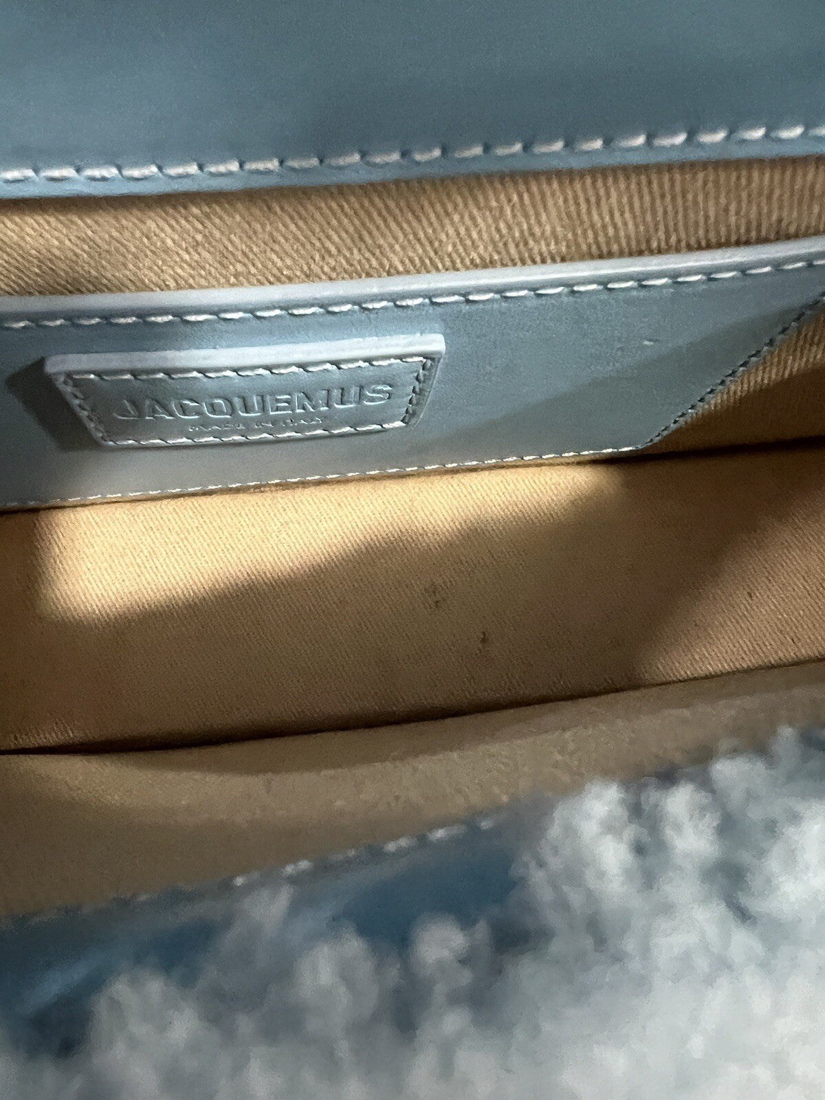 Jacquemus Le Bambidou Blue Shearling Shoulder Bag With Duster