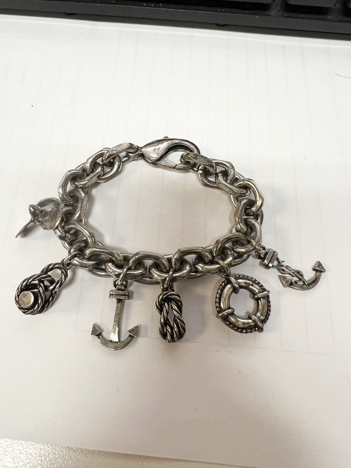 YSL Saint Laurent Nautical Silver Toned Charm Bracelet 6.25" RARE
