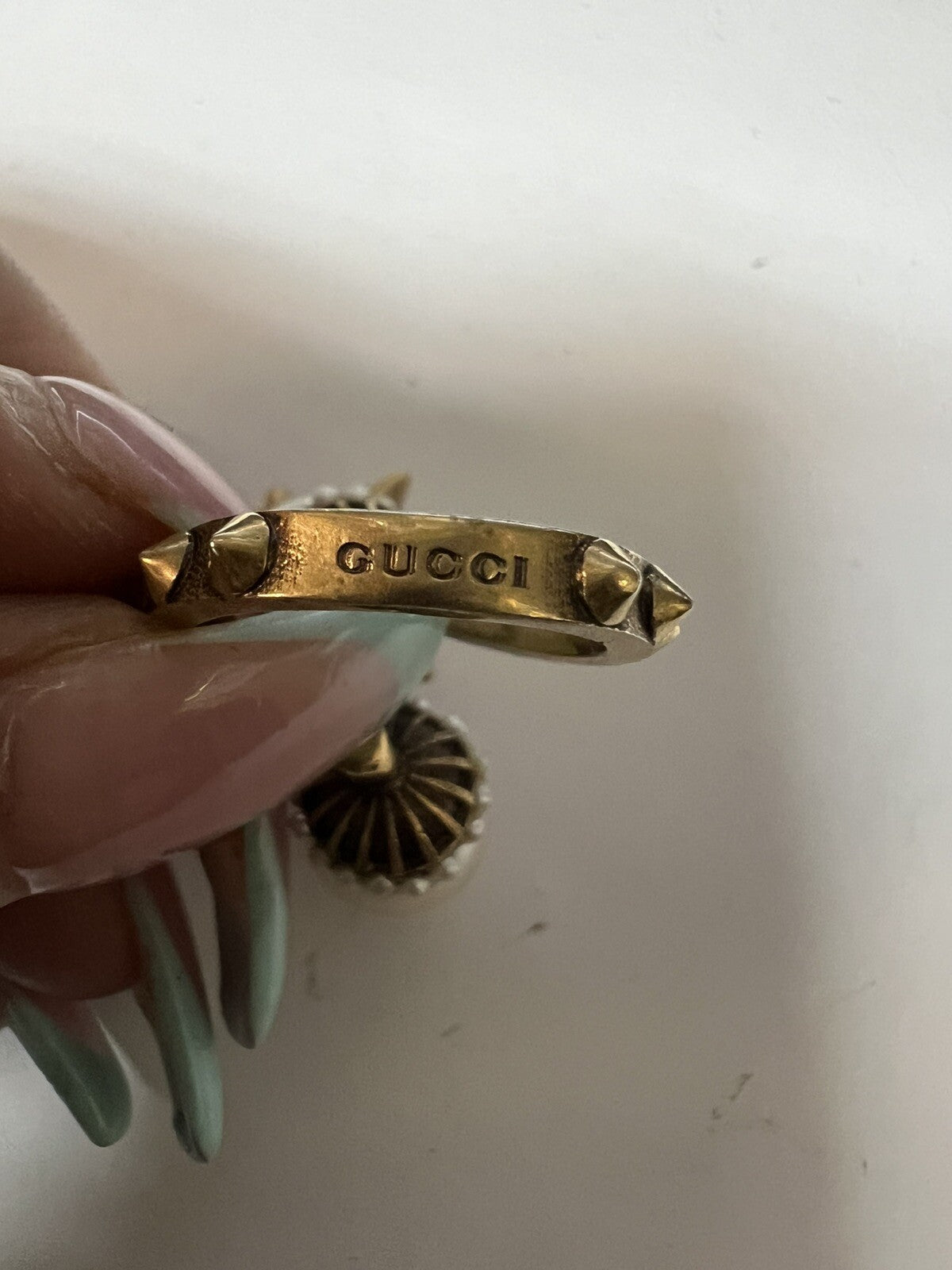 Gucci Faux Pearl Spike Bypass Cocktail Ring Size 6.5