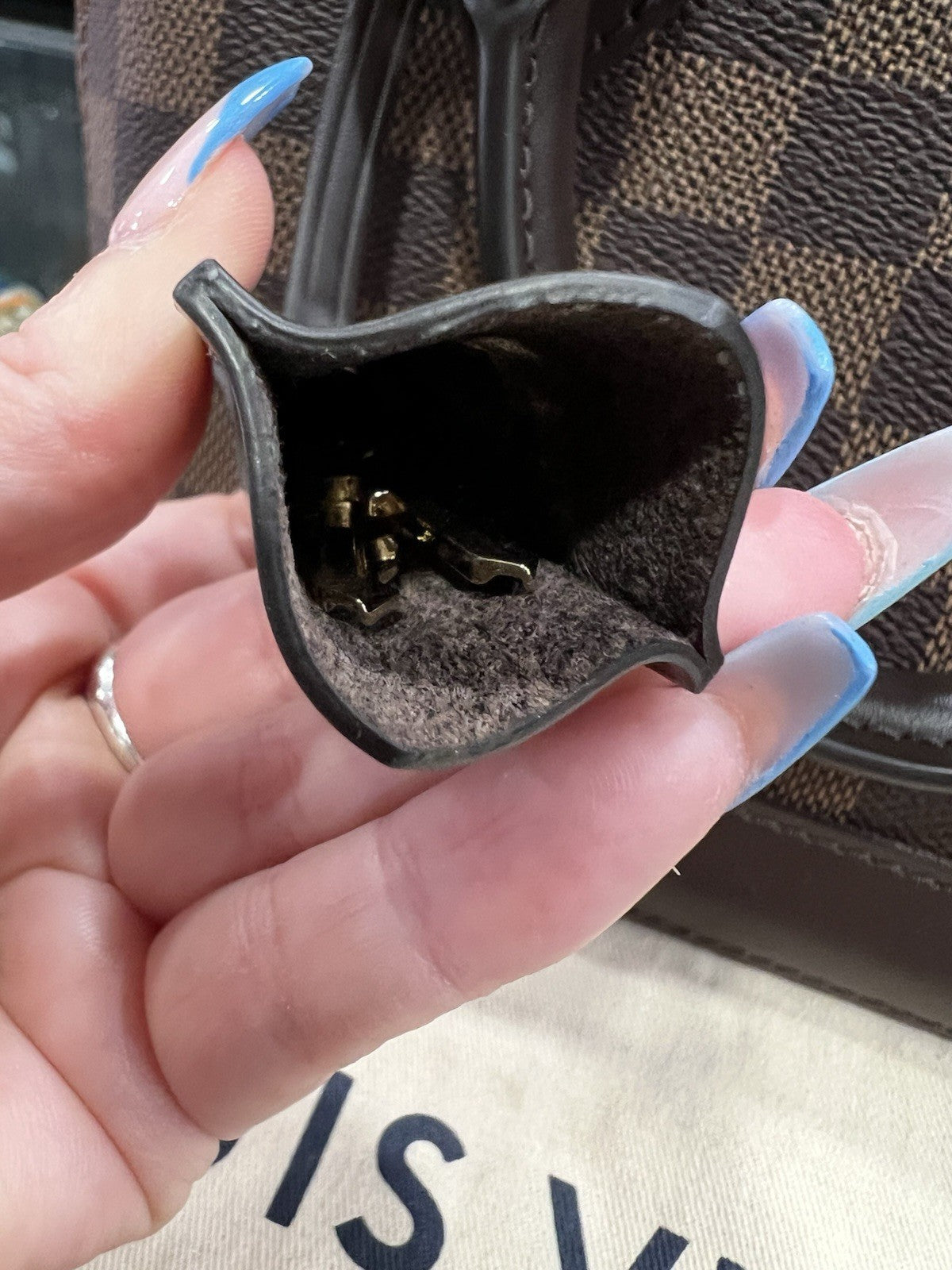 Louis Vuitton Damier Ebene Alma BB W/Lock Key & Duster (Monogrammed No Strap)