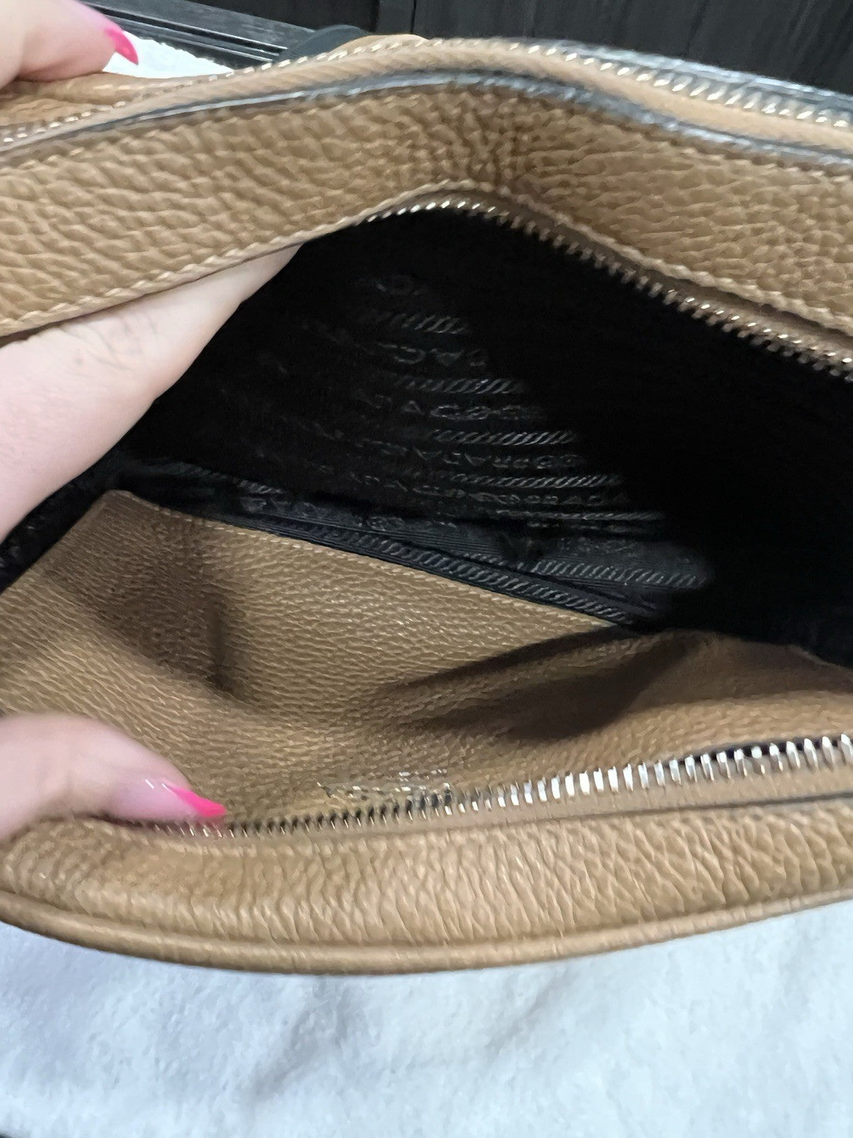 Prada Small Vitello Double Zipper Caramel Crossbody/Shoulder Bag Retail $2750