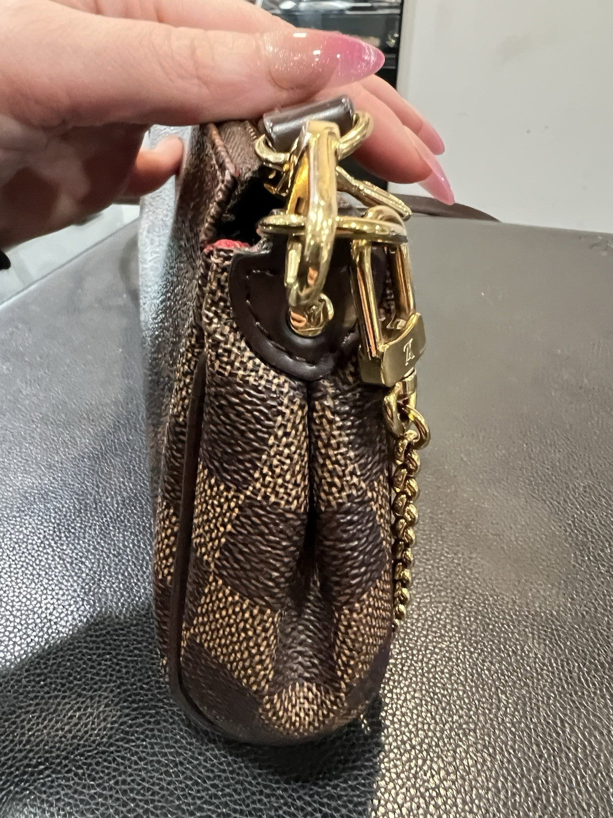 Louis Vuitton Damier Ebene Eva Clutch Crossbody Bag With Authenticity
