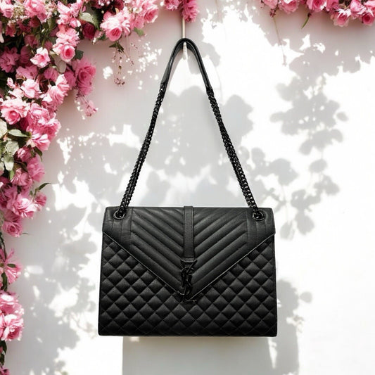 YSL Saint Laurent Black Large Triquilt Bag Retail $3300