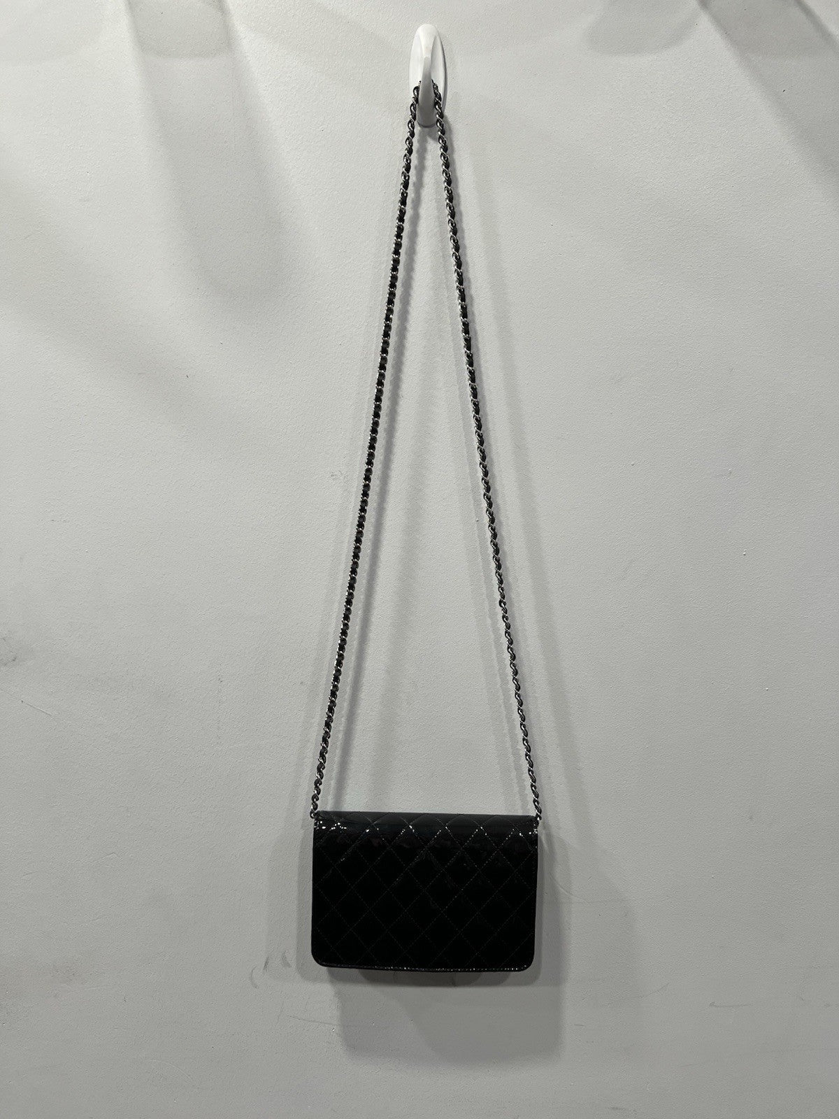 Chanel Black Quilted Patent Leather Brilliant Wallet On Chain Crossbody