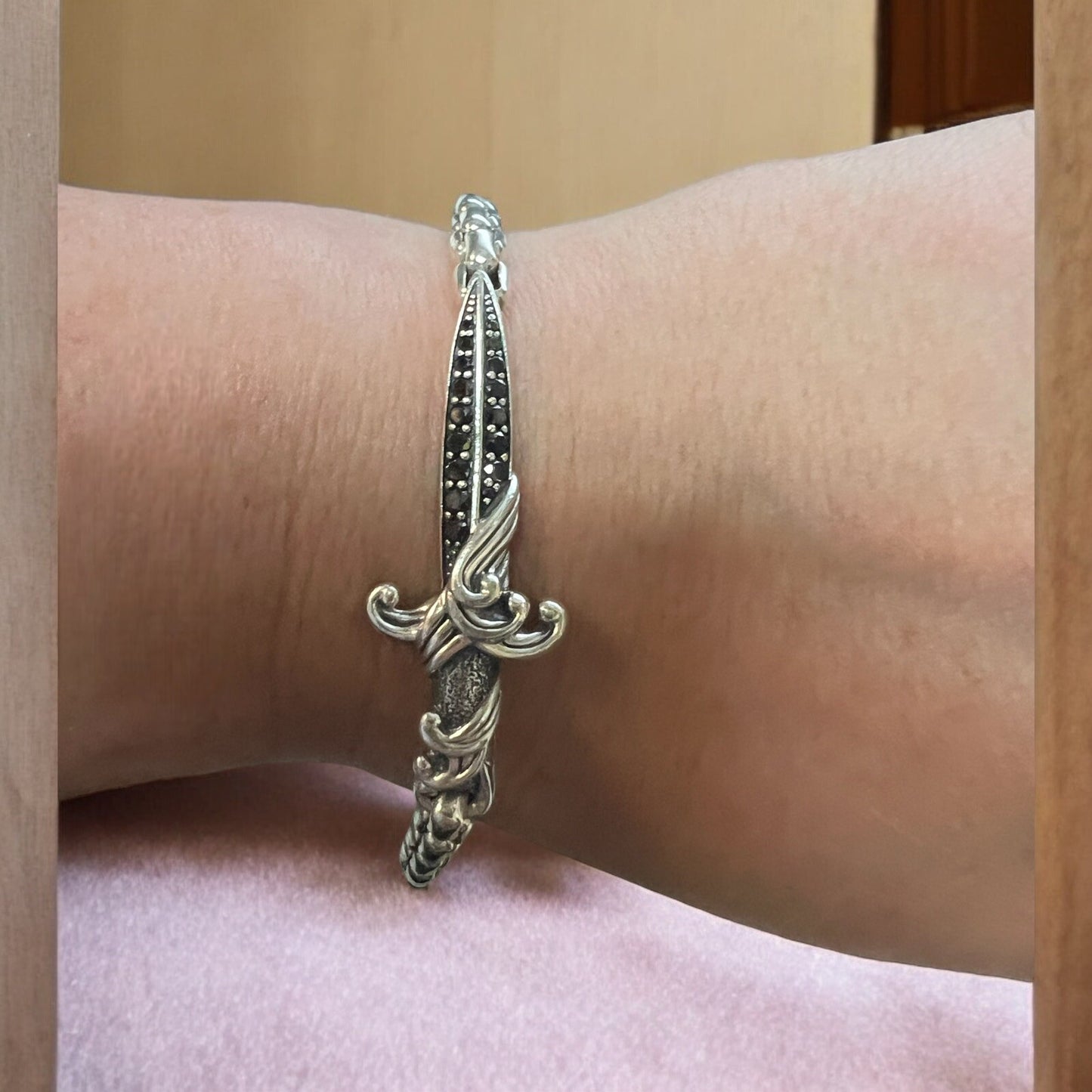 David Yurman .925 Sterling Silver Waves Dagger Bracelet Retail $850 7.25"