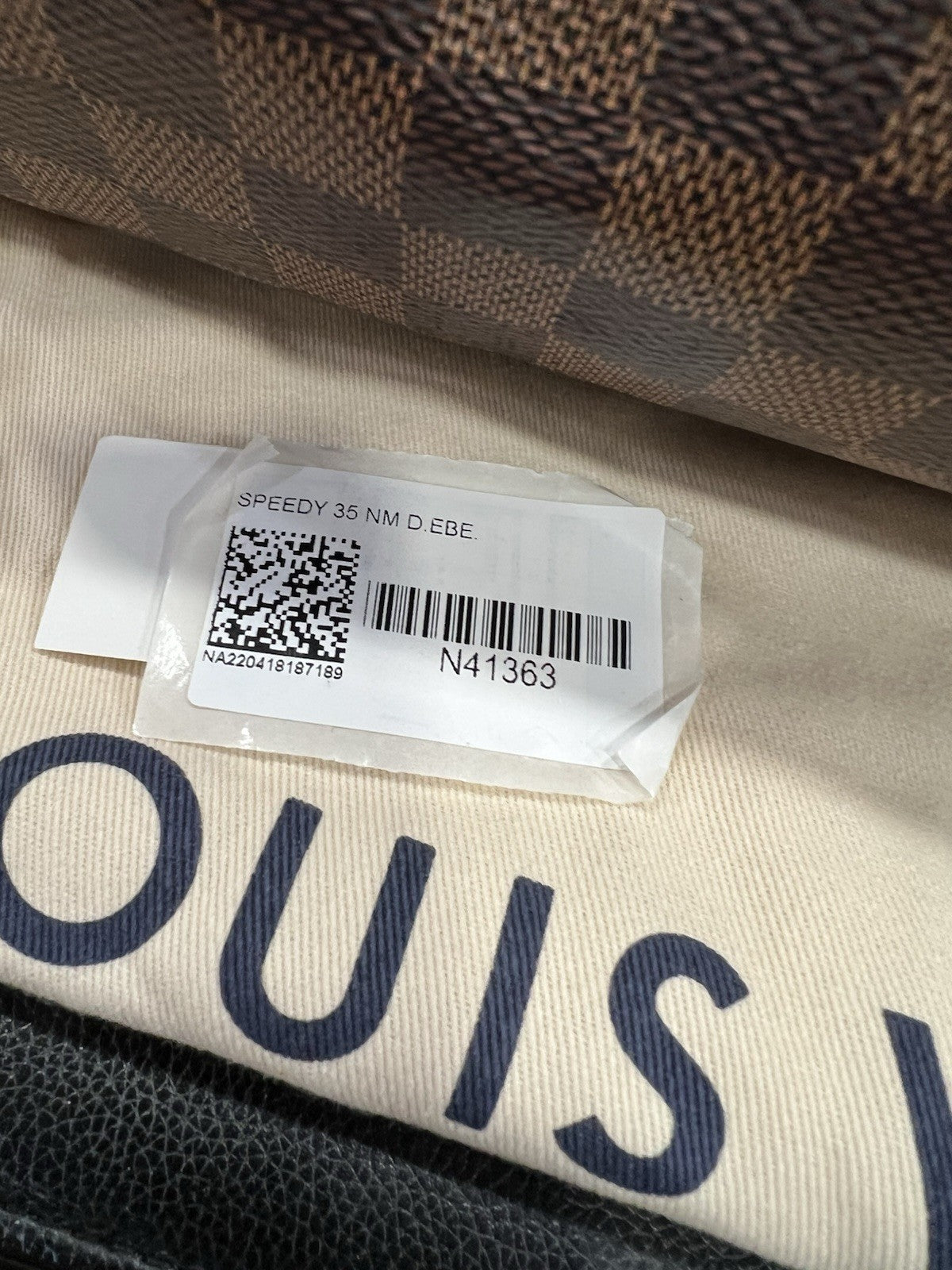 Louis Vuitton Damier Ebene 35 Complete Set Lock Key Duster Box Bag & Receipt