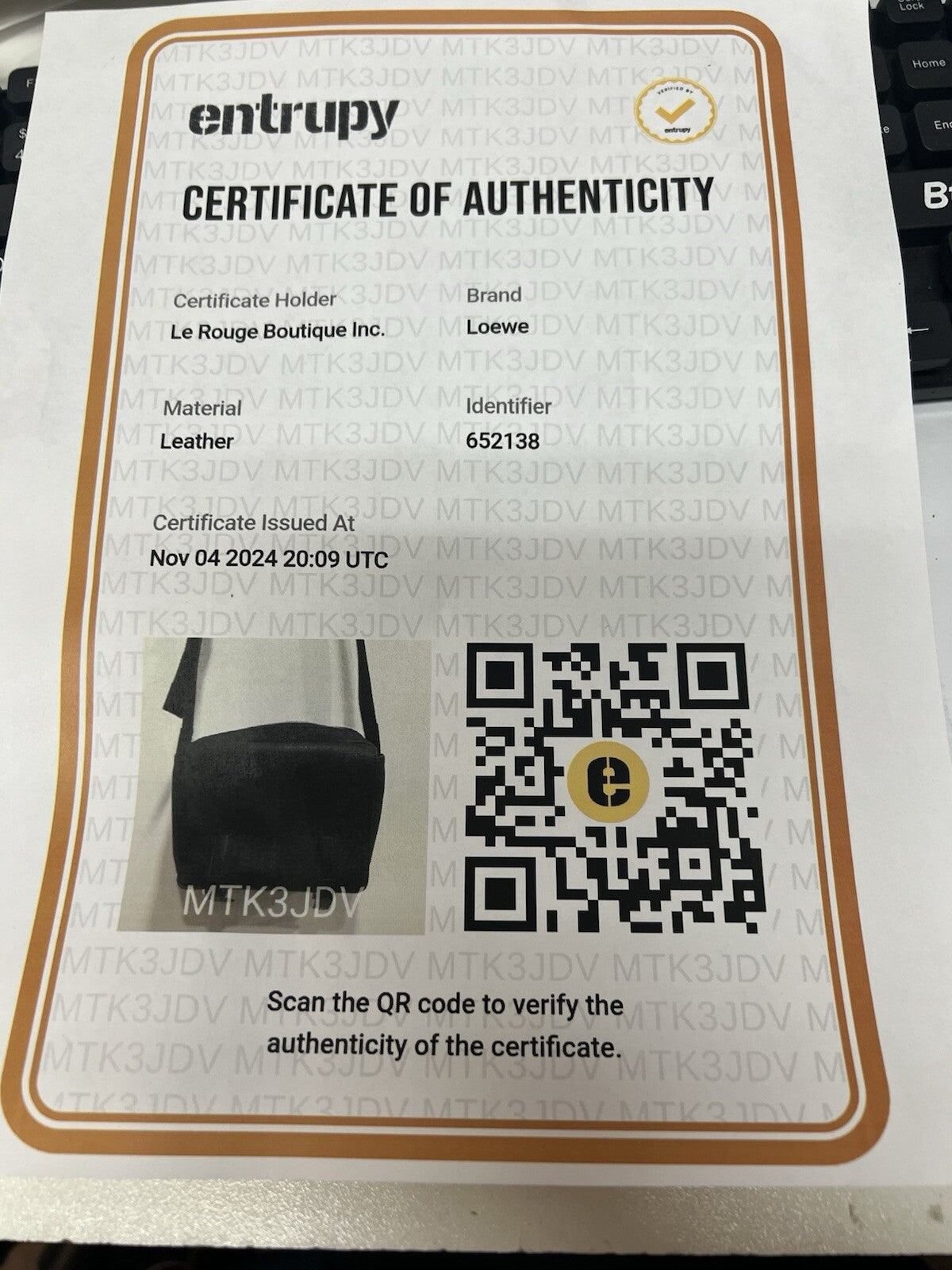 Loewe XS Military Messenger Bag In Black W/Cert of Authenticity