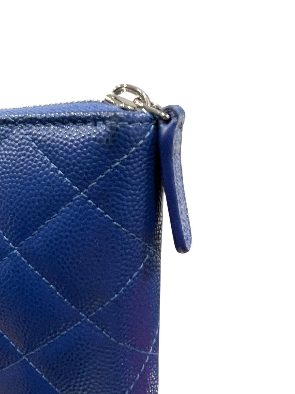 Chanel Caviar Cobalt Blue Leather Zip Around Wallet With Authenticity
