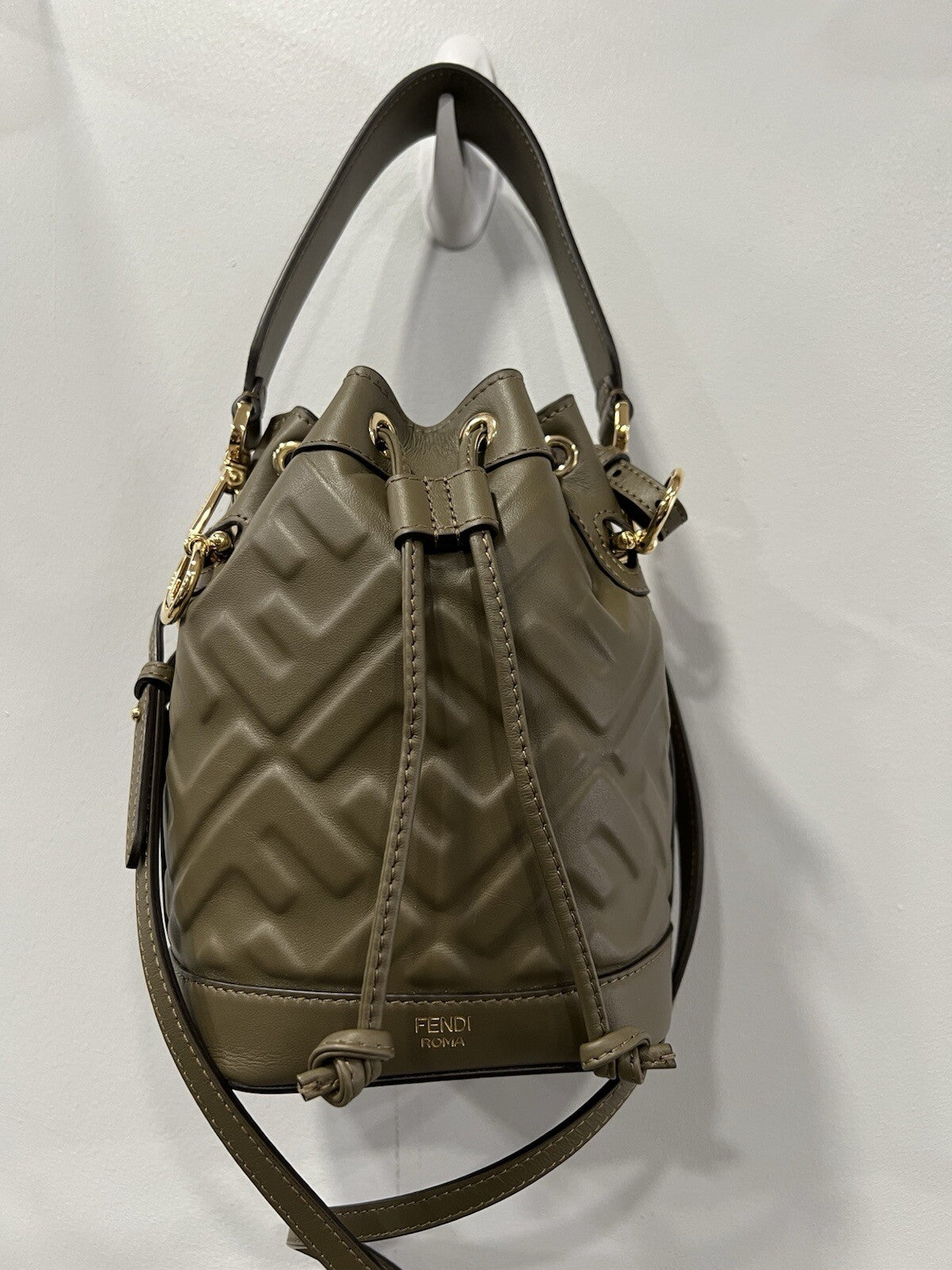 Fendi Forest Green Mon Tresor Bucket Bag W/Duster Retail $1950