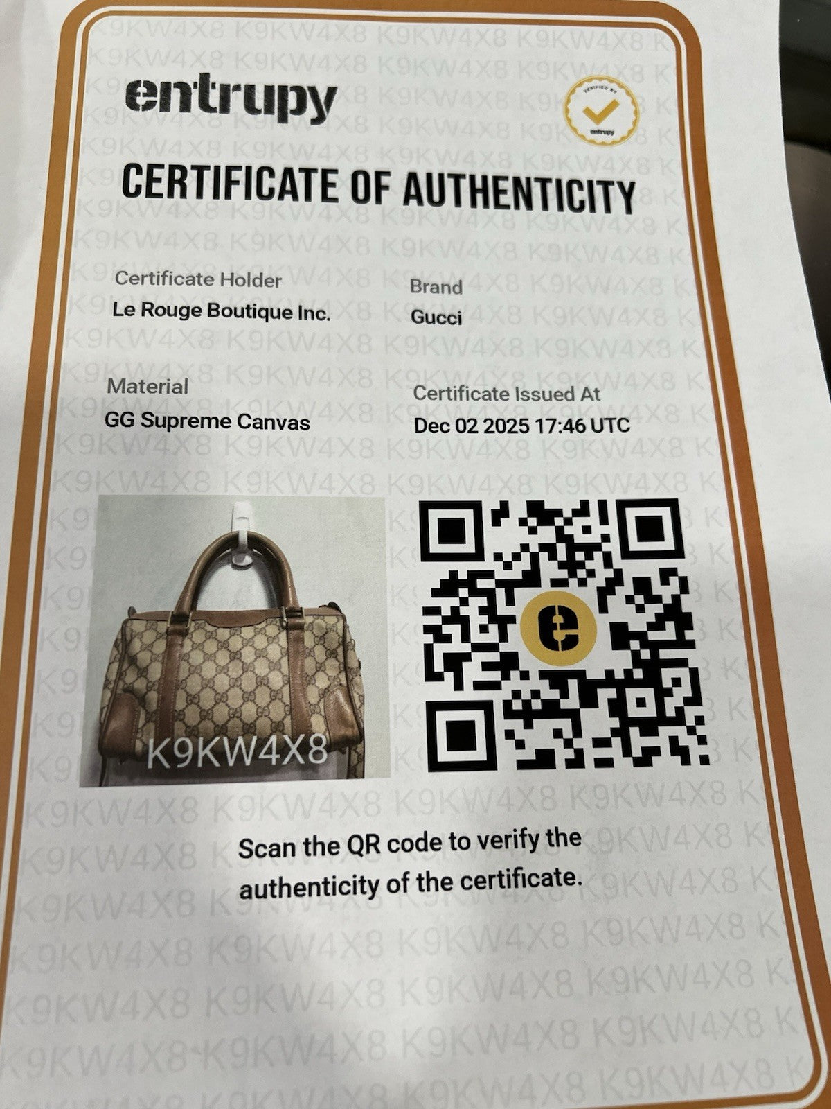 Gucci Vintage GG Plus Boston Bag W/Certificate Of Authenticity