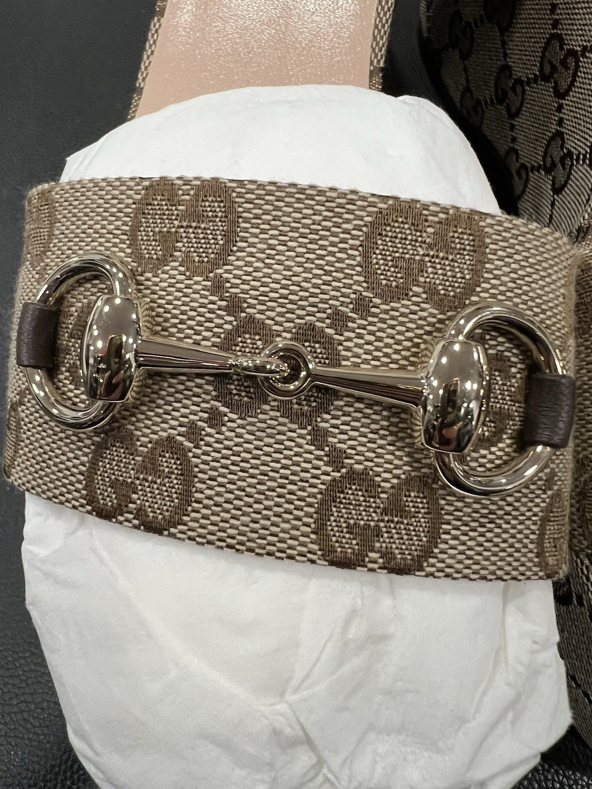 Gucci Lady GG Canvas Bit Platform Sandals 38.5/US8.5 Retail $1,030