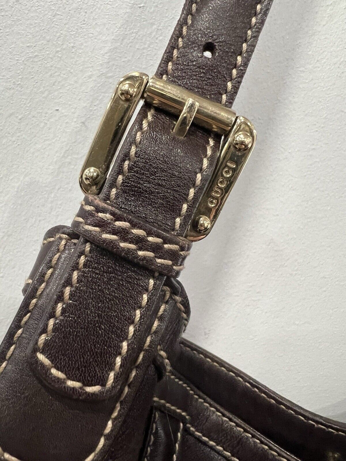 Gucci Leather Medium Britt Dark Brown Shoulder Bag With Authenticity