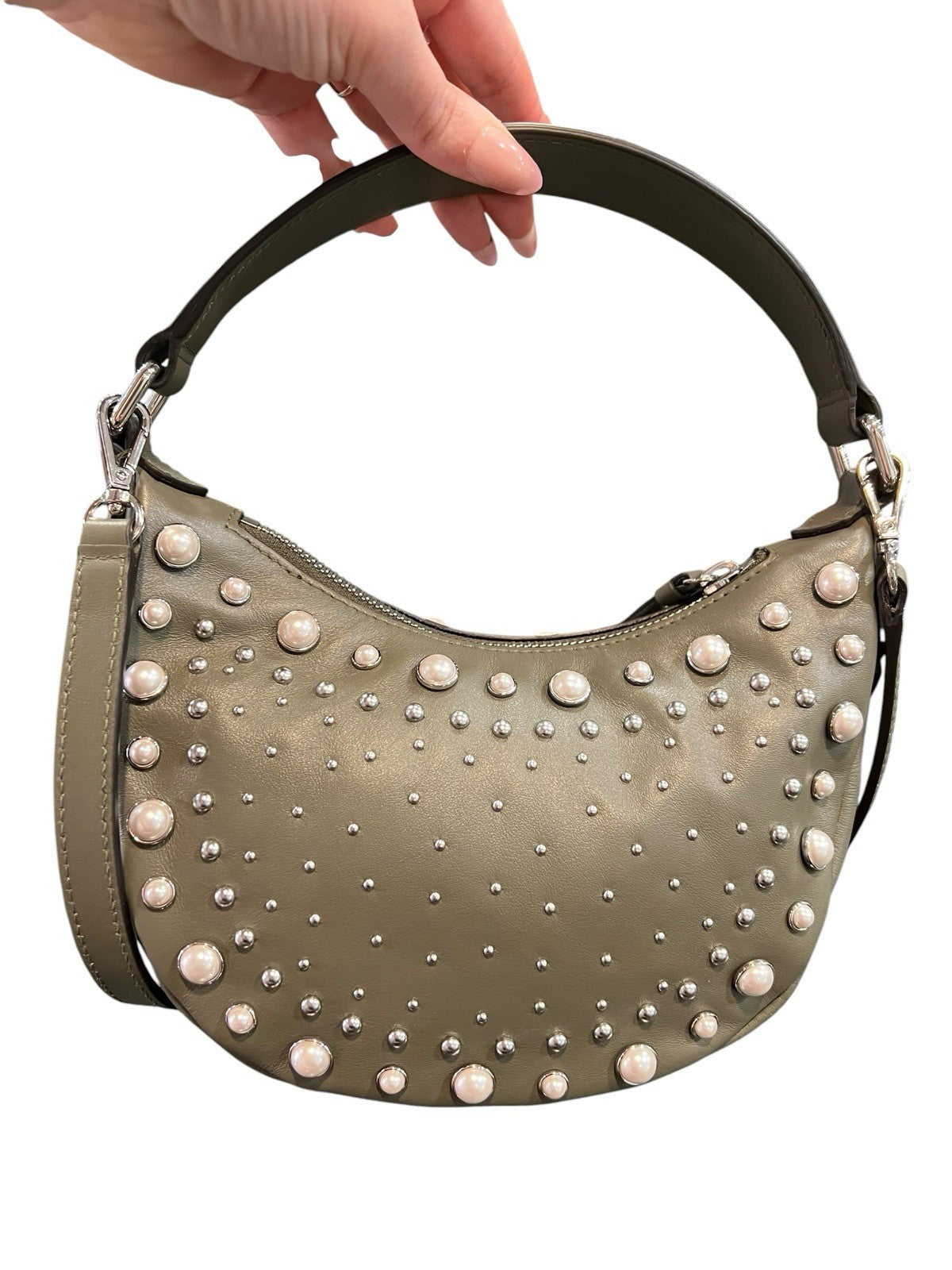 Jimmy Choo Olive Green Pearl Gromet Embellished Crossbody